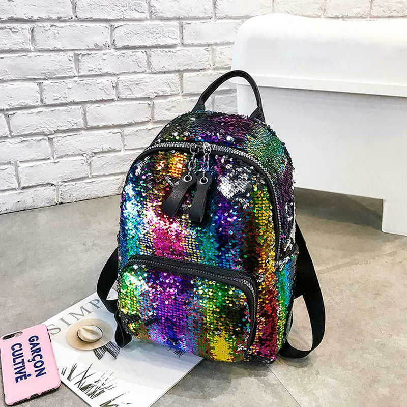 Glitter Backpack Women Sequin Travel Shoulder Bags Girls School Bags (Multi