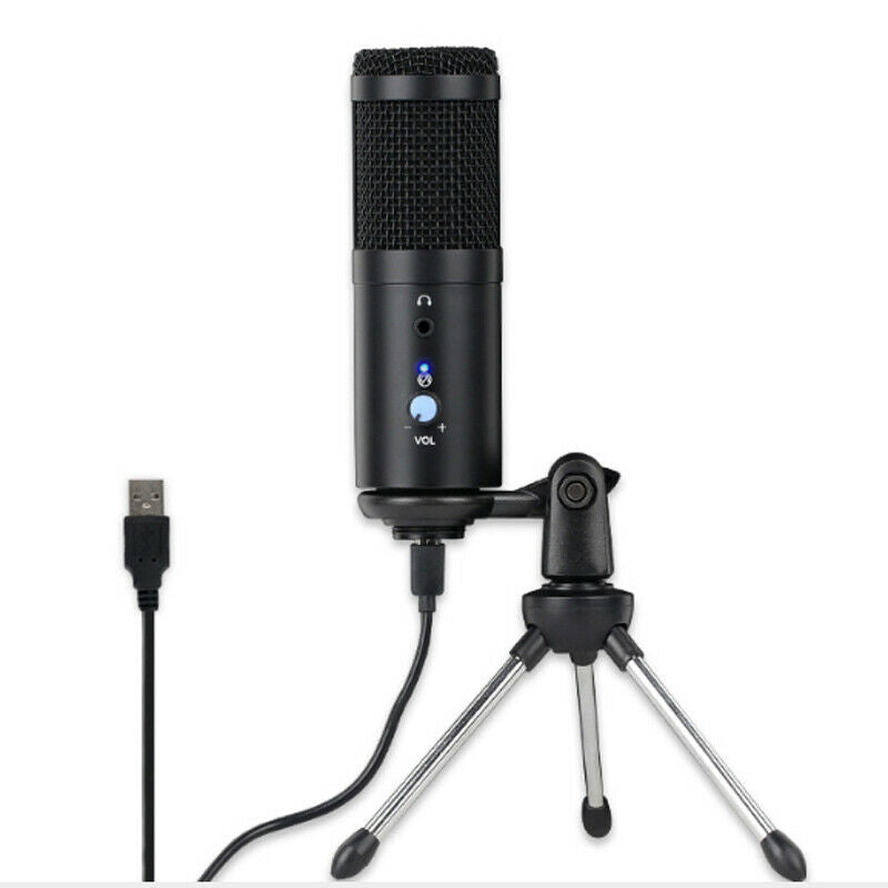 USB Microphone Wired Condenser Mic with Tripod Stand for PC Laptop Gaming bs
