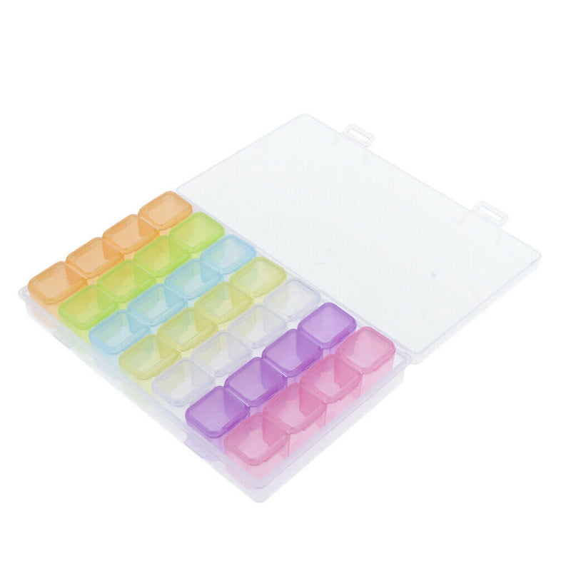 28 Dividers Multicolored Diamond Painting Box Nail Beads Powder Storage Case