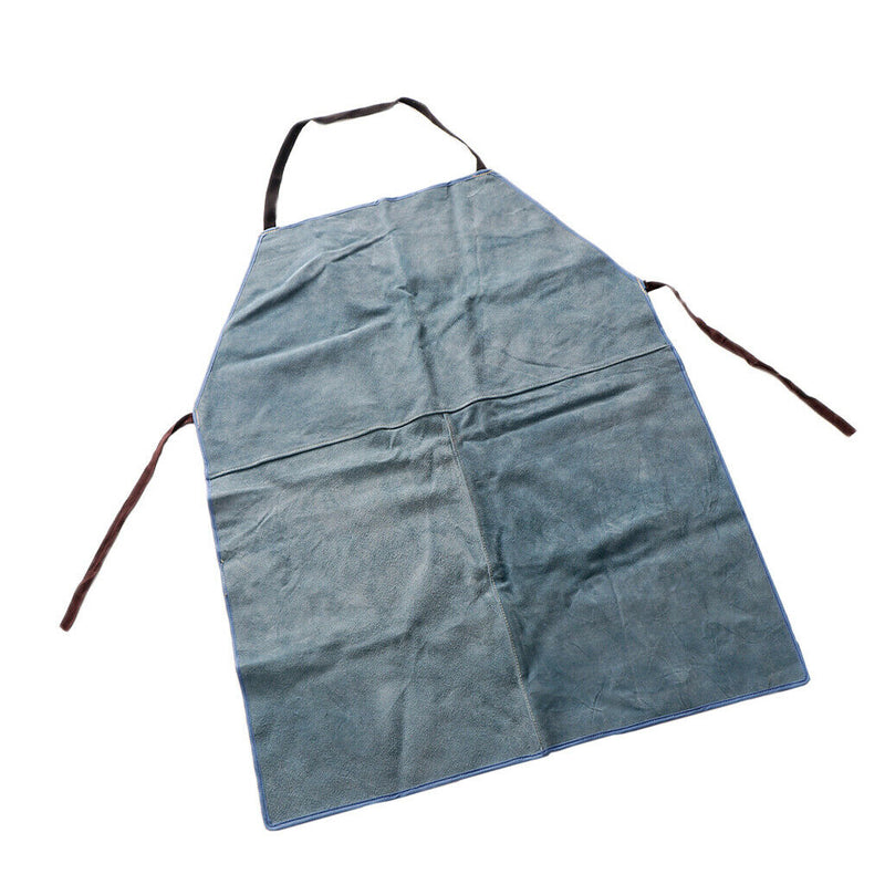 Adjustable Leather Welding Protective Work Apron Bib Blue