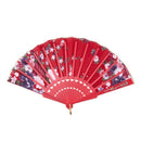 Chinese Style Flower Pattern Plastic Frame Folding Hand Fan Red