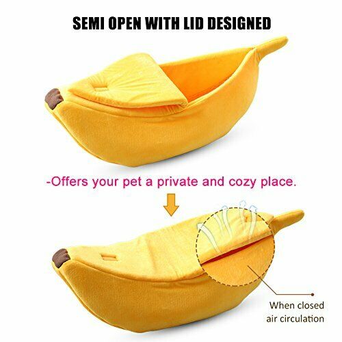 Cute Pet Dog Cat Bed Banana Shape Fluffy Warm Soft Plush Home Bed (M)