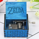 Retro Wood Hand Cranked Music Box Blue Carved Kids Birthday Gift Home Decor