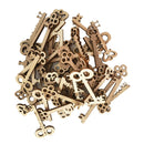 50x Mixed Key Shape Unfinished Wood Cutout Chips Pieces for DIY Art Craft
