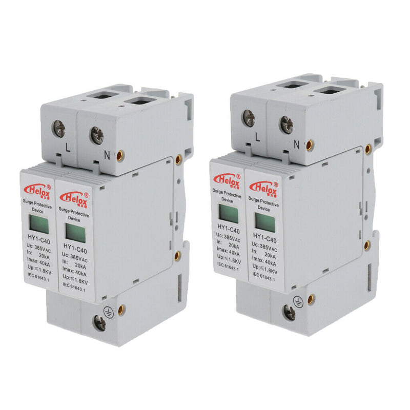 2x AC 220V 2P 20KA-40KA SPD Home Office Security Surge Protector Devices