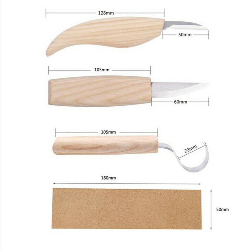 3 Knives Wood Carving Tools Set w/ Tool Pocket & Art Glove Woodcarving Kit