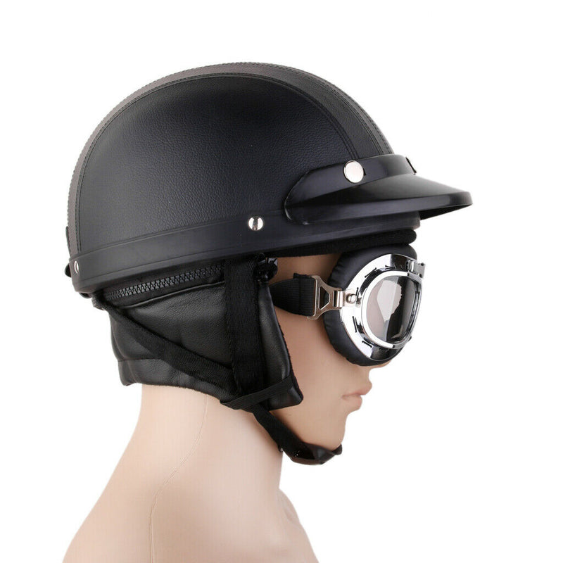 Men's Motorcycle Motorbike Open Face Helmet Visor with Goggles Plain Black Matt