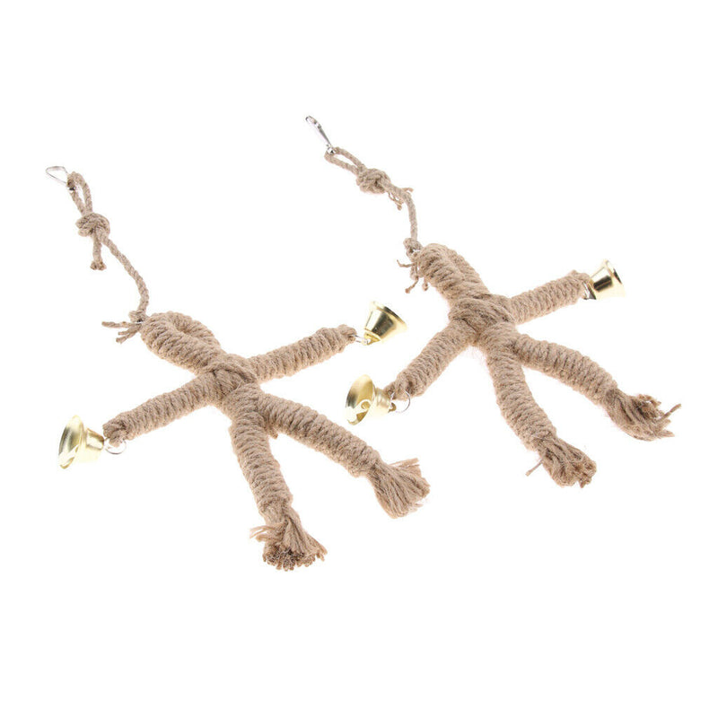 2Pcs Bird Toys Natural Rope Scarecrows Cage Swing Parrot Foraging Chew Shredder