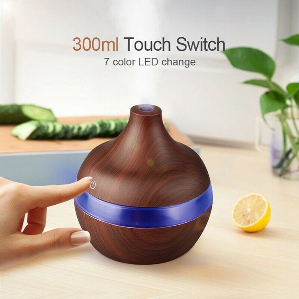 Usb 300Ml Aroma Humidifier Aromatherapy Wood Grain 7 Color Led Lights Elect C9A6