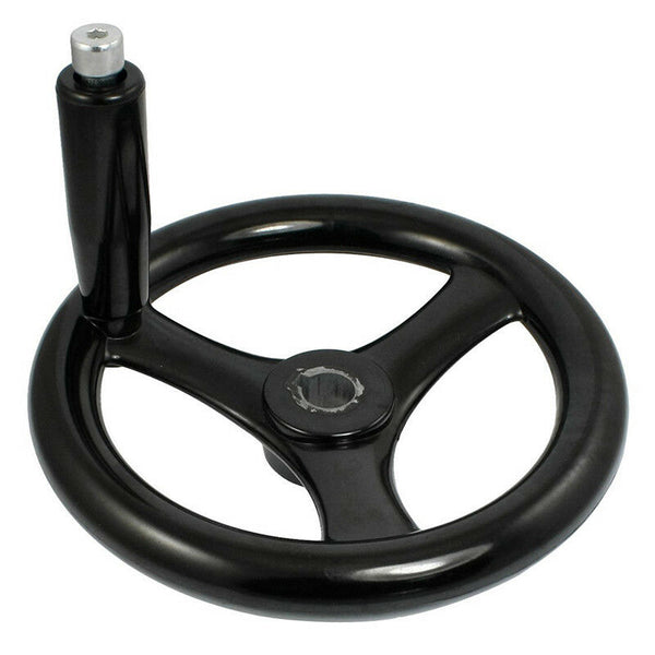 Black 18mm x 200mm 3 spoke handwheel with rotating handle A5H2