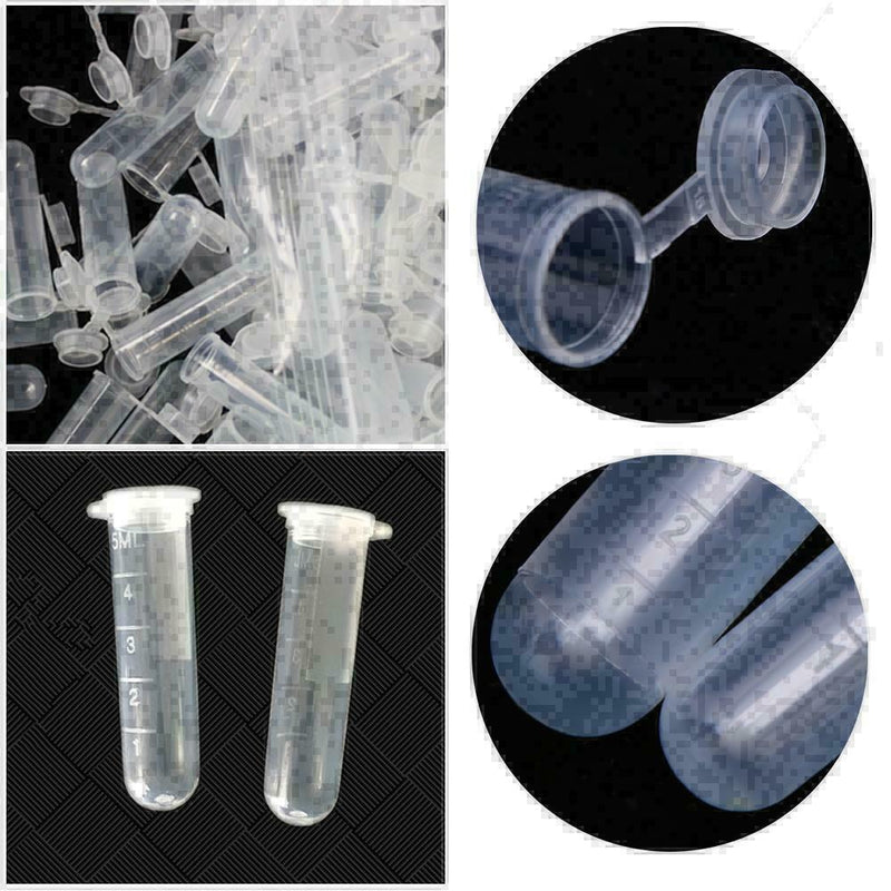 50Pcs Plastic Centrifuge Lab Test Tube Vial Sample Bottle Container Cap 5ml E5X7