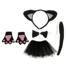 Girls Kids Black Cat Kitty Costume Headband Skirt Bowtie Paw Tail Outfit