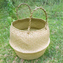 Basket Rattan Folding Wicker Handle Round Natural Sea Grass Plant Storage 3c