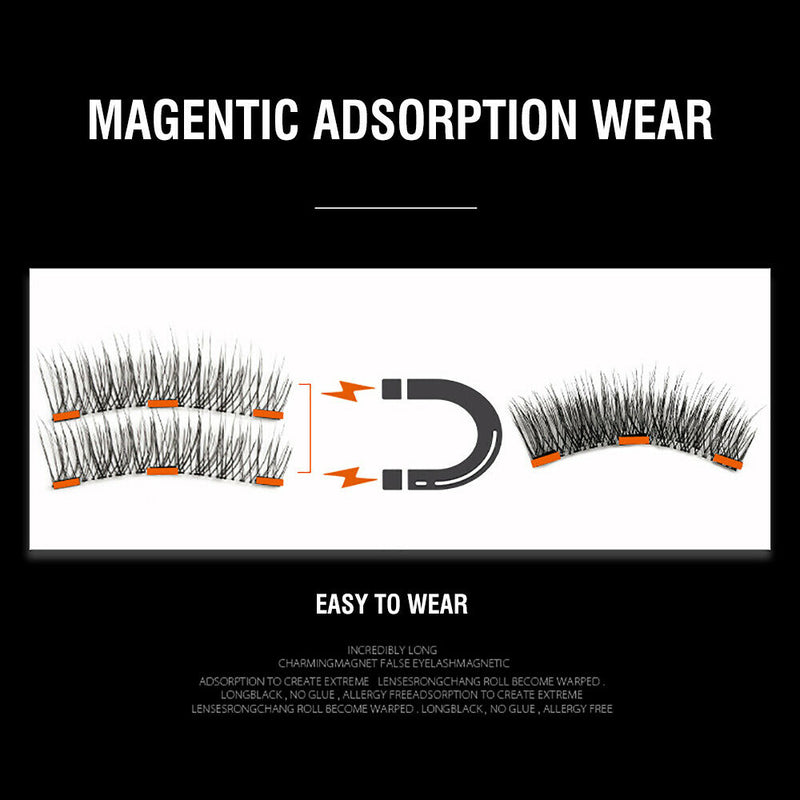 4x Magnetic Eyelashes Handmade Reusable Triple Magnet False Eye Lashes Extension