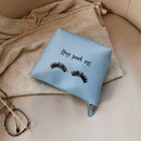 Women Travel Cosmetic Clutch Bag Leather Letter Print Makeup Pouch (Blue) A