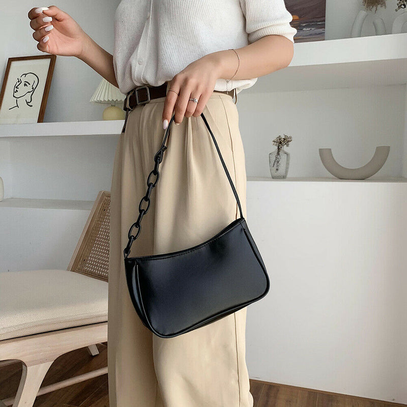 Pure Soft Leather Women Handbag Small Underarm Shoulder Totes Bag (Black)