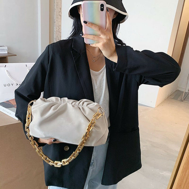 Fashion Cloud Women Shoulder Handbag Lady Chain Underarm Clutch (Beige)