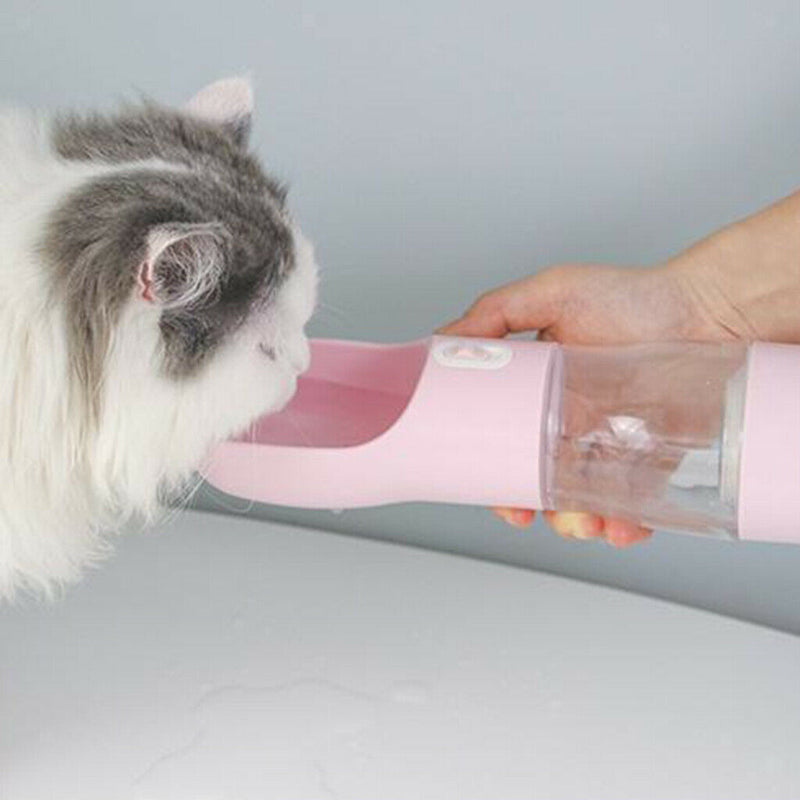 Portable Pets Dog Puppy Water Bottle Drinking Feeder Outdoor Walking Travel Pink