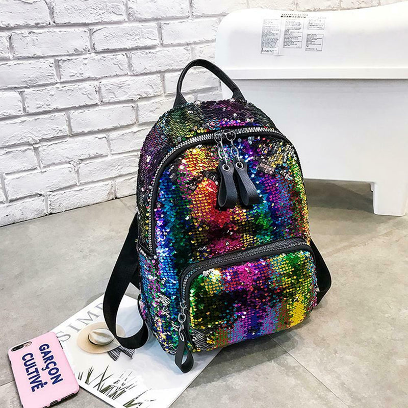 Glitter Backpack Women Sequin Travel Shoulder Bags Girls School Bags (Multi
