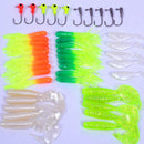 45Pcs Plastic Fishing Lures Set Mixed Soft Bait Holder Jig Assorted Hooks  HLV