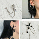 Black Cross Chain Wrap Cuff Earring Jewelry Piercing Goth Punk Rock Earring 1pcs