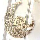 Wood Muslim Eid Mubarak Moon Hang Ornament Ramadan Festival Party Pendant