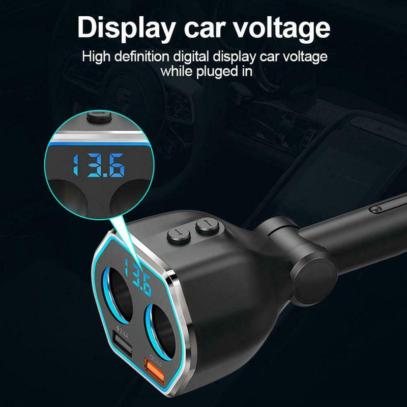 A21Q Dual USB 5V 2.4A QC3.0 LED Digital Car Phone Charger w/Lighter Sockets A
