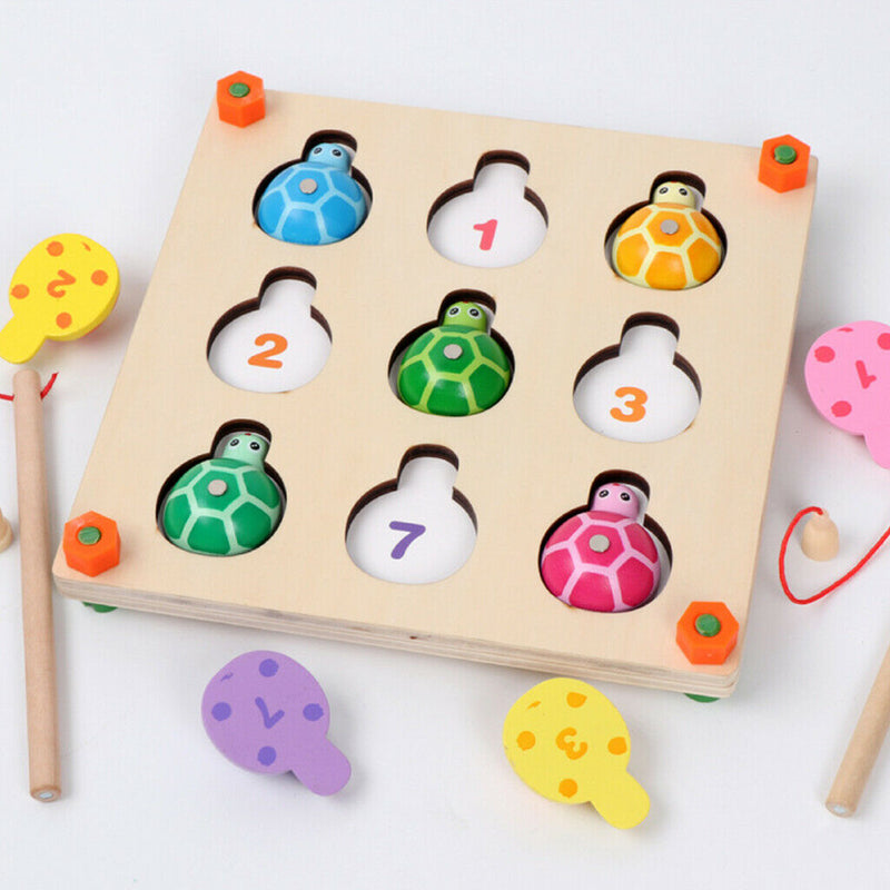 Wooden Magnetic Turtle Fishing Turtle Memory Chess Game Education Tools for