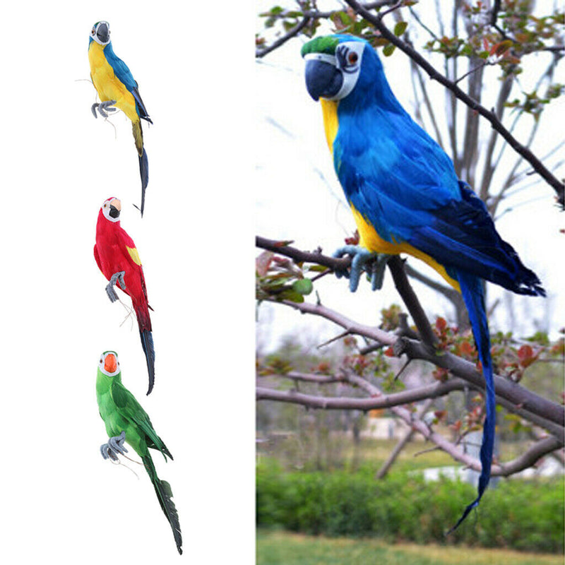2pcs Vivid Colorful Parrot Birds Statue Garden Sculpture Home Art Ornament 45cm