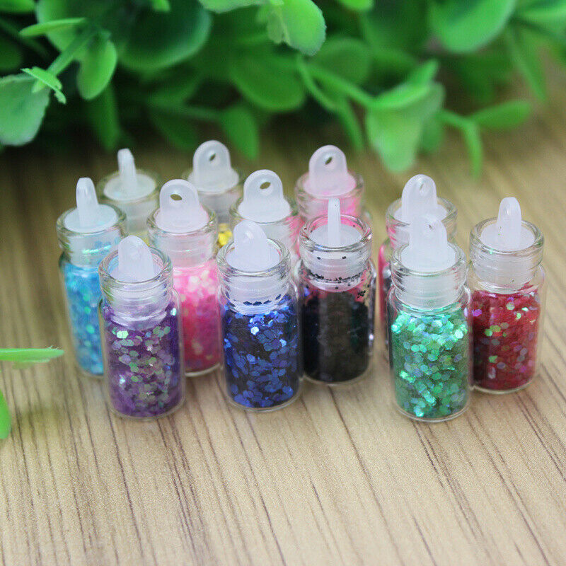 12x Mini Bottle Nail Art Tips Powder Glitter Paillette Decoration Multi  HPX
