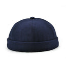 Mens Chinese Style Skullcap Sailor Cap Rolled Cuff Brimless Beanie Hat Navy
