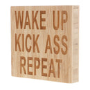 Rustic Wake Up Kick Ass Repeat Inspirational Wooden Sign Art Home Room Decor