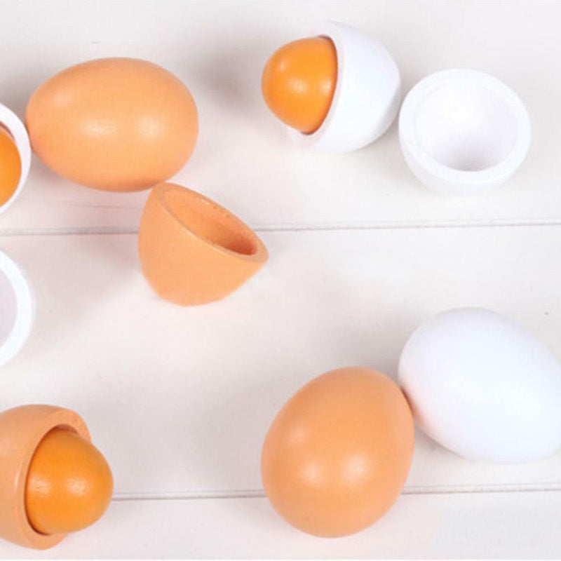 6PCS Wooden Eggs Yolk Pretend Play Kitchen Food Cooking Kids Children Baby Z