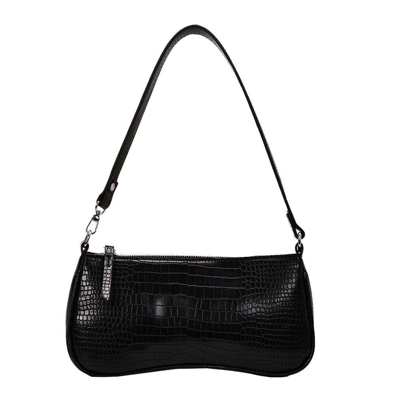 Women Totes Bags Alligator PU Elegant Shopping Shoulder Handbag (Black)