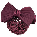 Burgundy Bowknot Snood Net Barrette Hair Clip Bun Cover for Woman U2V4