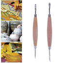 2pcs Wooden Handle Stainless Steel Pottery Shapers Carvers Clay Tools