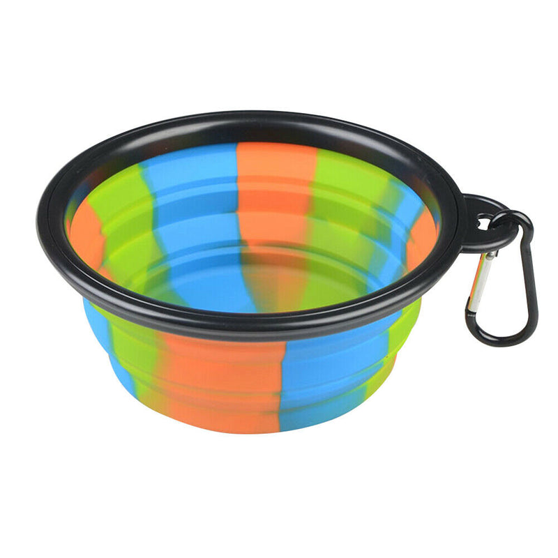 Dog Silicone Bowl Folding Outdoor Portable Pet Food Feeder Dish (Black) A