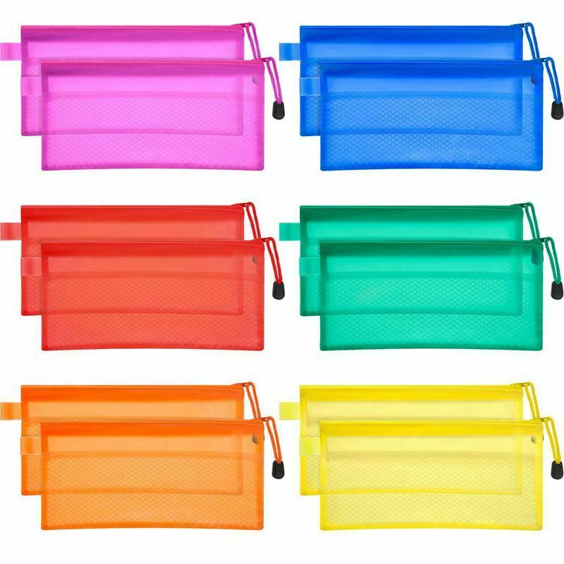 12 Pieces 6 Colors Pencil Pouch Zipper File Bags Waterproof Double Layer fo Y5V9