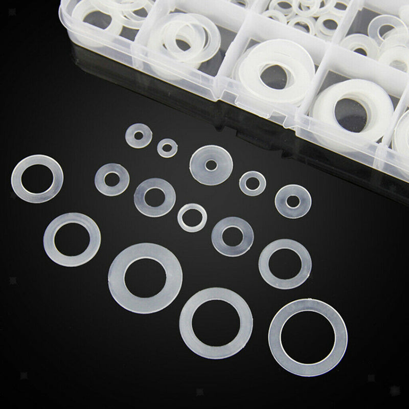250Pcs Durable White Nylon Washer Flat Gasket  Washer Set With Storage Box