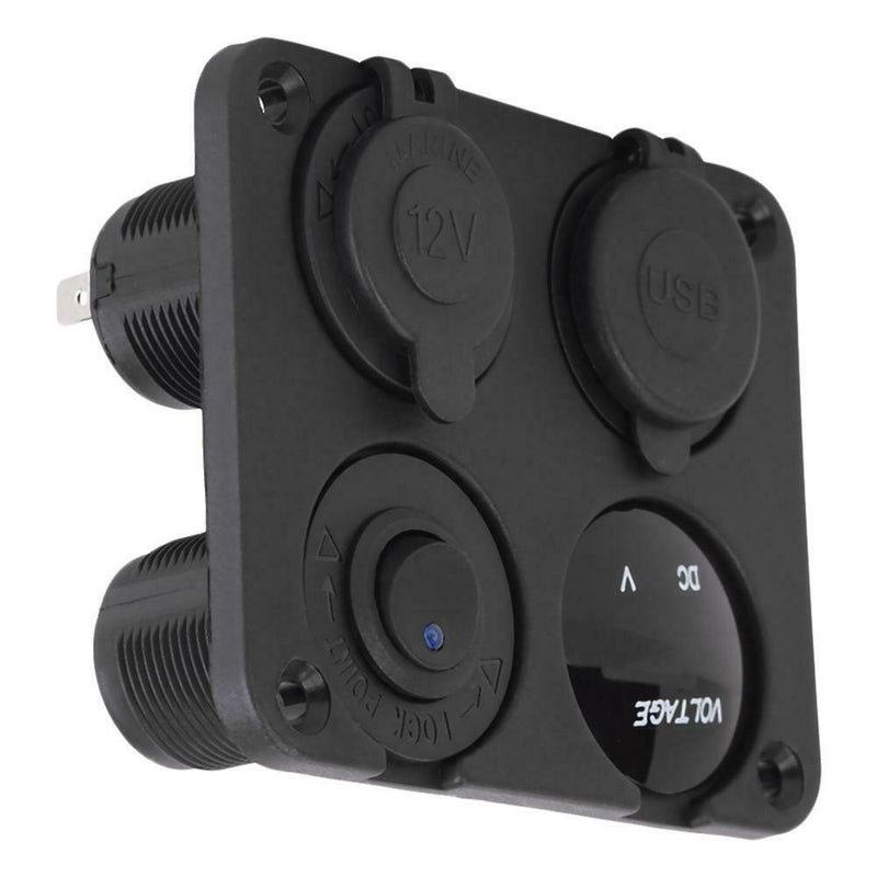1 Gang Blue LED Rocker Switch Panel Voltmeter 4.2A Dual USB Port 12V Outlet