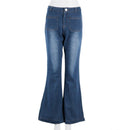 Women Fashion High-Rise Wide Leg Flared Jeans Retro Bell Bottom Jeans Denim