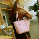 4pcs/set Solid Color Litchi Pattern Women Shoulder Handbags Clutch (Pink)