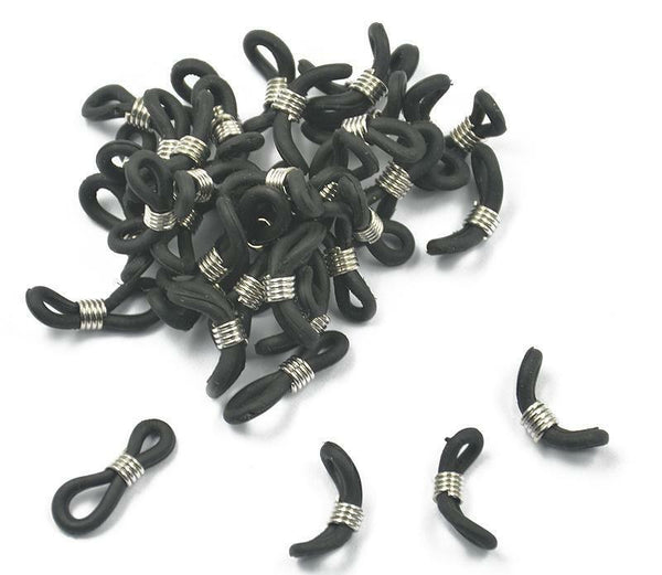 25x Eye Glasses Spectacle Chain Strap Holder Rubber Loop End 20mm Black