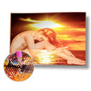 Art Mosaic DIY Girl with Sunrise Craft 5D Full Round Drill Diamond Painting