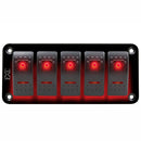 12V-24V 5 Gang red Rocker Switch Panel Circuit Breaker Boat Marine Waterpro