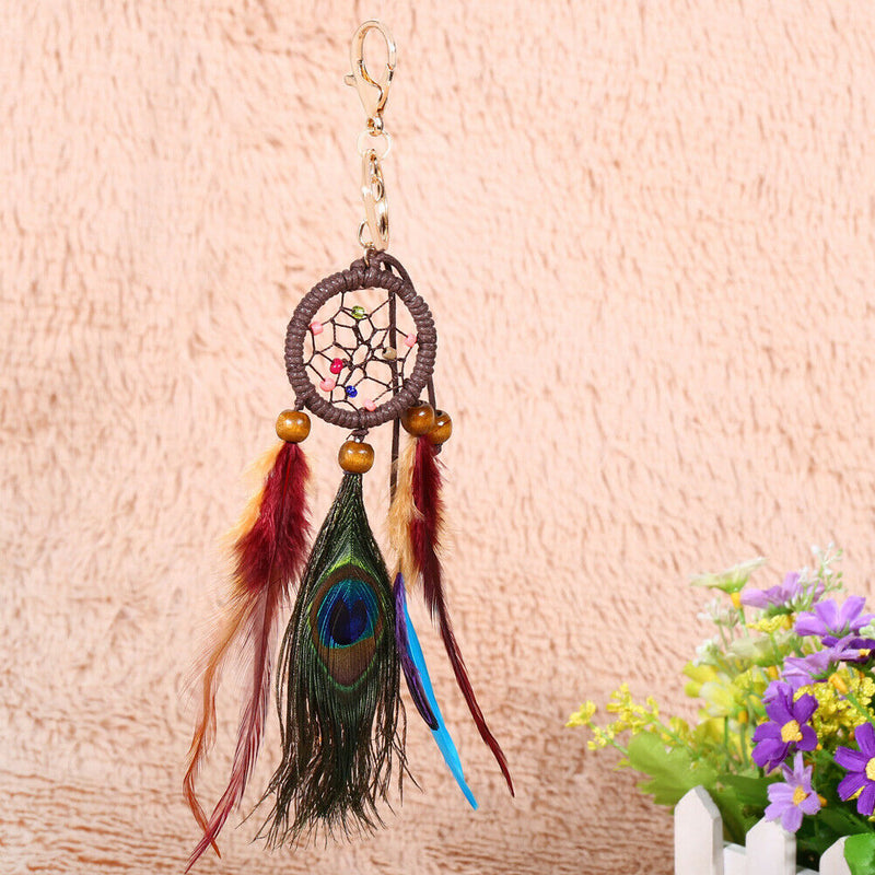 Dream Catcher Keychain Peacock Feather Car Key Ring Women Girl Jewelry Gift