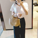 Summer Women Straw Small Shopping Tote Beach Shoulder Zipper Basket Handbag