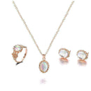 Fashion Moonstone Ring+Earrings+Necklace Stainless Steel Chain Jewelry Set D6D4