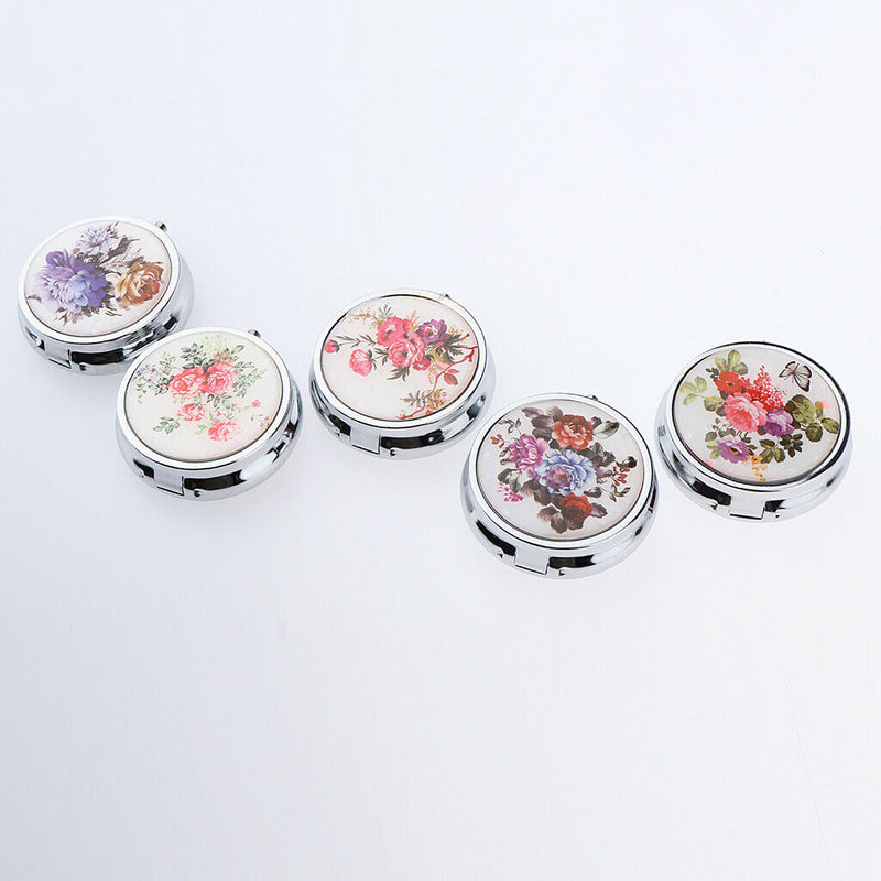 Round Compact 3 Compartment Medicine Case, Pill Box for Pocket or Purse with