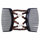 Magic Wood Beads Double Hair Comb Clip Stretchy Women Hairwear 2